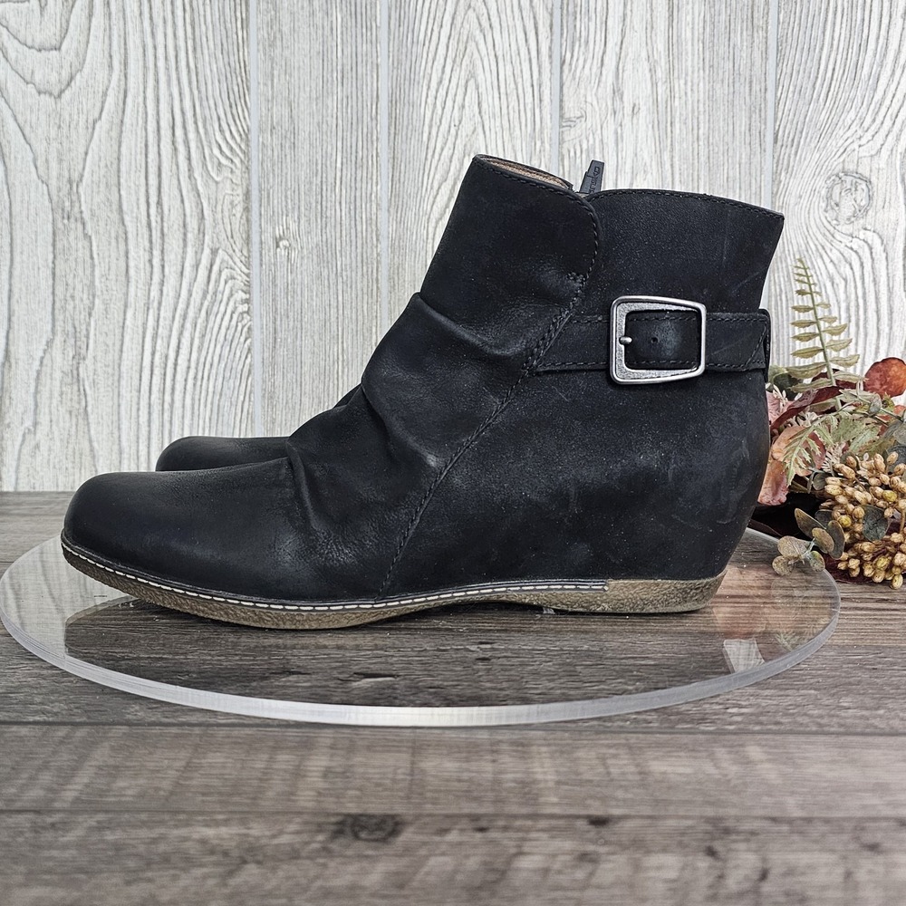 Dansko Maria Black Leather Wedge Ankle Booties Women's EU 40 (US 9.5-10)